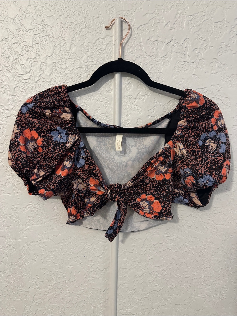 Cleobella Floral Tie-Front Puff Sleeve Swim Top Size S